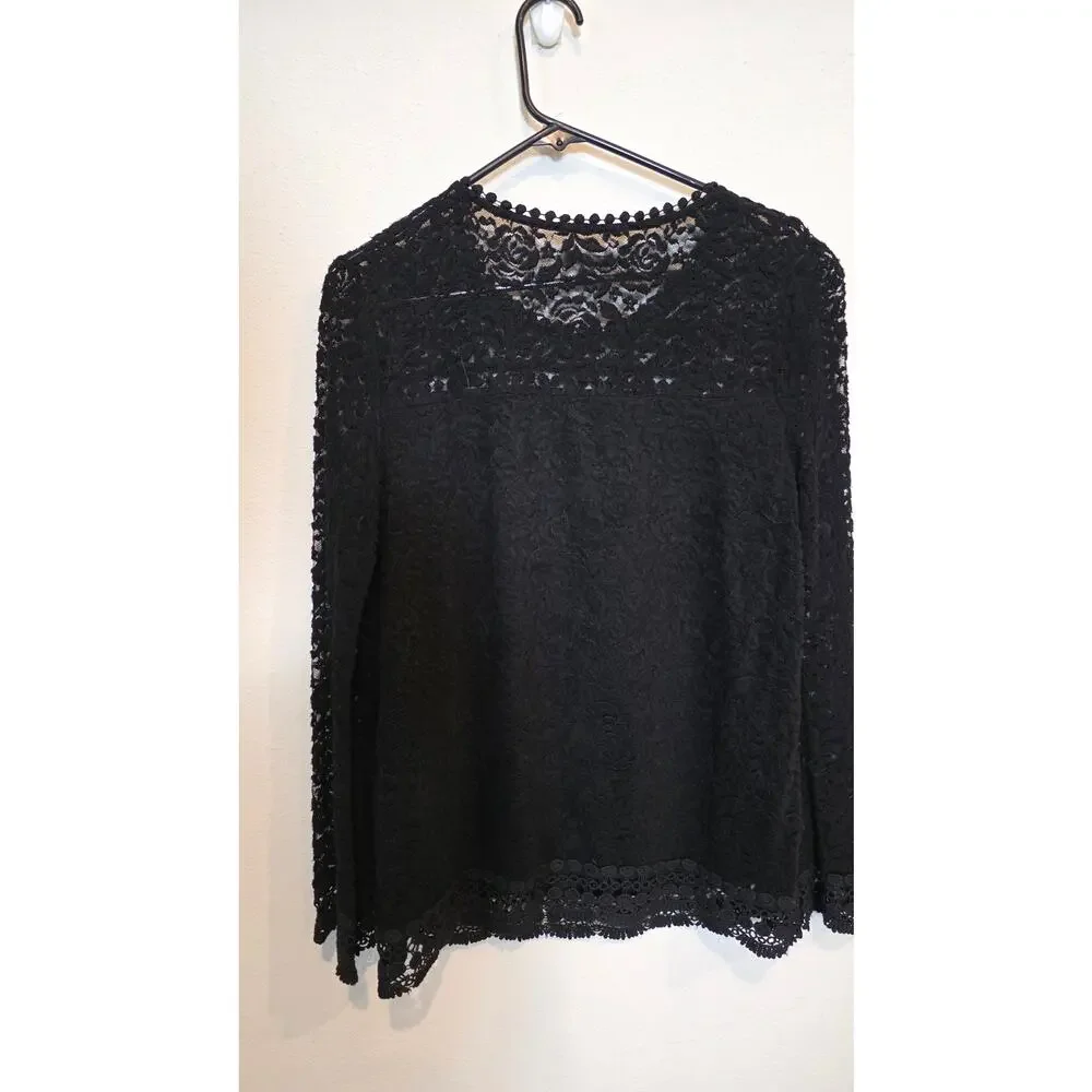 HANNAH Black Floral Lace Top M - Layered Sheer Boho Romantic Rose Blouse - Picture 5 of 5